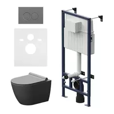 Комплект инсталляция с унитазом AM.PM Struktura Pulse Flash Clean с клавишей, безободковый, с микролифтом, цвет серый Am.Pm.