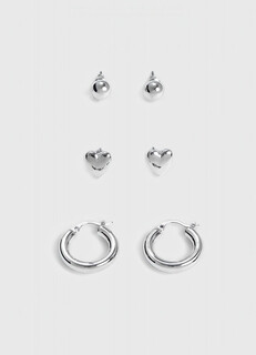 Серьги, 3 пары, Серебряный Ostin
