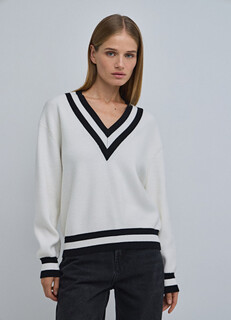 Джемпер с контрастной отделкой, Белый Ostin