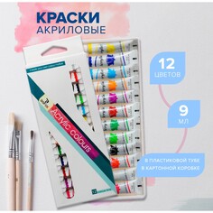 Краски акриловые, 12 цветов, в пластиковой тубе, 9 мл, в картонной коробке NO Brand