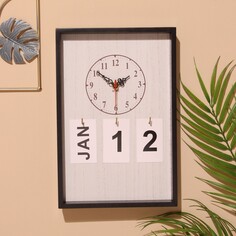 Сувенир вечный календарь подвесной с часами, дерево, 2х20х30 см, цв. черный NO Brand