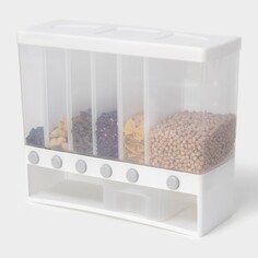 Контейнер с дозатор для сыпучих продуктов, 6 ячеек, 39×14,5×32 см, цвет белый NO Brand