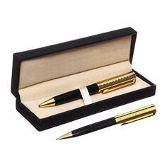 Ручка подарочная шариковая в кожзам футляре поворотная винтаж корпус черный/золото Calligrata