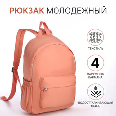 Рюкзак школьный из текстиля на молнии, 4 кармана, цвет персиковый NO Brand