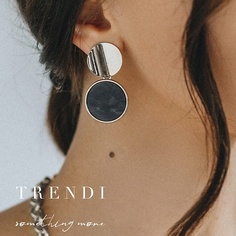 TRENDI Серьги медальон белый под серебро