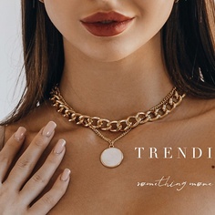 Цепочка TRENDI Колье на шею чокер и цепочка двойная с подвеской медальон под золото