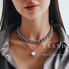 Цепочка TRENDI Колье на шею чокер и цепочка двойная с подвеской сердце под золото