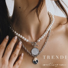 Цепочка TRENDI Колье на шею женская цепь жемчуг кулон - подвеска под жемчуг под золото