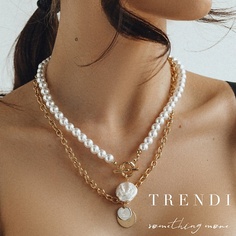Цепочка TRENDI Колье на шею женская цепь жемчуг кулон - подвеска под жемчуг под золото