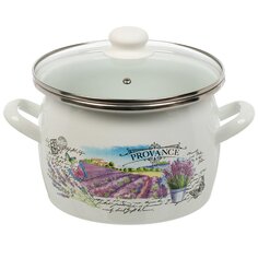 Кастрюля эмалированная сталь, 5 л, с крышкой, крышка стекло, цилиндр, Сантэкс, Лаванда, 1-2450112, индукция САНТЕКС