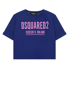 Синяя футболка с розовым лого Dsquared2
