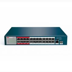 Коммутатор PoE HIKVISION DS-3E0326P-E(B) 24хRJ45 100M PoE с грозозащитой 6кВ/1-8 порты с высоким приоритетом/2хUplink комбо-порта 1000М, бюджет PoE 37