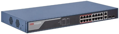 Коммутатор HIKVISION DS-3E1318P-EI L2, Смарт-управляемый, 16 10/100M RJ45 PoE-порт, 2 1000M компо-порт, 802.3af/at, бюджет PoE 230Вт, поддержка режима