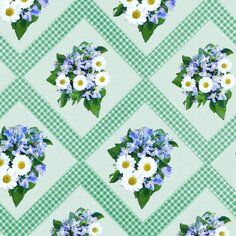 Клеенка стол ТКАНЬ 1,3*25м Цветы в зеленом ромбе 429-3 КОЛОРИТ