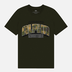 Мужская футболка Alpha Industries Camo Logo, цвет оливковый