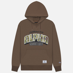 Мужская толстовка Alpha Industries Camo Logo Hoodie, цвет коричневый