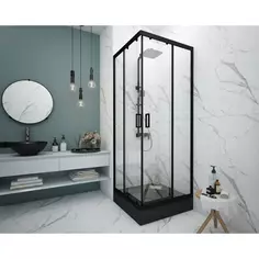 Душевой уголок Metakam квадратный 80x80 см черный профиль прозрачное стекло раздвижной Метакам