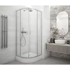 Душевой уголок Metakam 1/4 круга 80x80 см серый профиль прозрачное стекло раздвижной Метакам