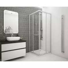 Душевой уголок Metakam квадратный 80x80 см серый профиль прозрачное стекло раздвижной Метакам