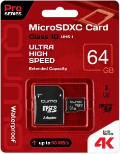 Карта памяти 64GB Qumo QM64GMICSDXC10U3 microSDXC Class 10 Pro UHS-I U3 (45/90 Mb/s) + SD адаптер