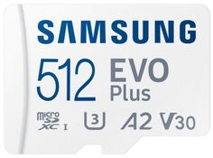 Карта памяти MicroSDXC 512GB Samsung MB-MC512SA/EU EVO PLUS, U3, V30, A2, UHS-I, Class 10, 160 MB/s