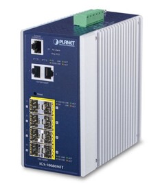Коммутатор промышленный управляемый Planet IGS-10080MFT IP30 8X100/1000F SFP + 2x10/100/1000T (-40 to 75 degree C), 1588