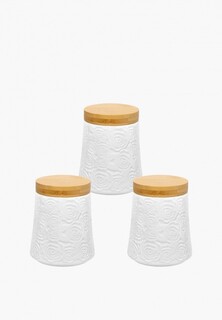 Набор контейнеров для хранения продуктов Elan Gallery 500 мл 9,2х9,2х11,2 см Розы, с деревянной крышкой с силиконовым уплотнителем, 3 штуки