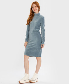 Платье велюровое по фигуре с воротником-стойкой синее для девочки Button Blue (134)