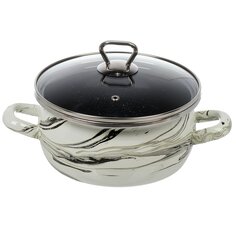 Кастрюля эмалированная сталь, 2.5 л, с крышкой, крышка стекло, Сантэкс, Шейк (Сер.гр.), 1-2425111, бело-черная, индукция САНТЕКС