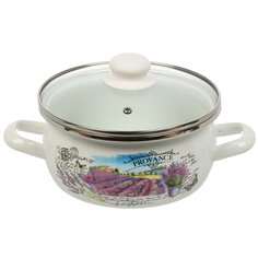 Кастрюля эмалированная сталь, 2.5 л, с крышкой, крышка стекло, цилиндр, Сантэкс, Лаванда, 1-2425112, индукция САНТЕКС