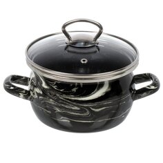 Кастрюля эмалированная сталь, 1.5 л, с крышкой, крышка стекло, Сантэкс, Шейк (Сер.гр.), 1-2415111, черно-белая, индукция САНТЕКС