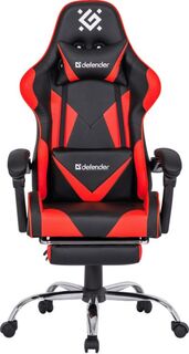 Кресло игровое Defender PILOT черно-красное, полиуретан высокой плотности, газпатрон 3кл, ролики 60мм, подножка