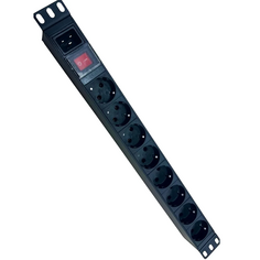 Блок розеток 19", 8 розеток NTSS NTSS-PDU-DA2031 1U, алюминий, 1ф16A, 3.7кВт, Schuko CEE 7/7, выкл. с подсв.и крыш., вх. 60320 С20