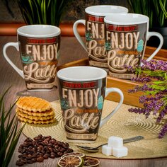 Набор кружек керамика, 4 шт, 400 мл, Кофе клаб, Daniks