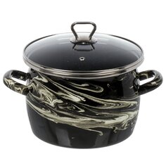 Кастрюля эмалированная сталь, 5 л, с крышкой, крышка стекло, Сантэкс, Шейк (Сер.гр.), 1-2450111, черно-белая, индукция САНТЕКС