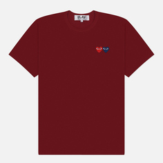 Мужская футболка Comme des Garcons Play Double Heart Emblem, цвет бордовый