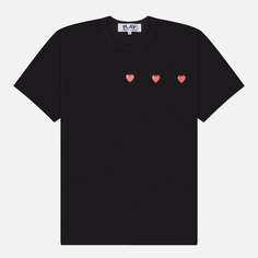 Мужская футболка Comme des Garcons Play Triple Heart Emblem, цвет чёрный
