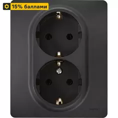 Розетка двойная встраиваемая Lexman Lilian с заземлением цвет антрацит