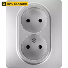 Розетка двойная встраиваемая Lexman Lilian без заземления цвет алюминий