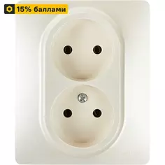 Розетка двойная встраиваемая Lexman Lilian без заземления цвет жемчужный