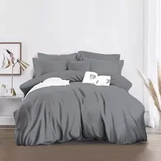 Комплект постельного белья 419 полутораспальный полисатин темно-серый Без бренда