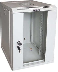 Шкаф настенный 19", 6U TWT TWT-CBW10G-6U-3x3-GY 312x300, стеклянная дверь, серый