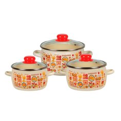 Набор посуды эмалированная сталь, 3 предмета, кастрюли 2,3,4 л, индукция, СтальЭмаль, Садовая песня, 1KA021S, слоновая кость