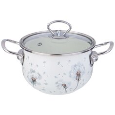 Кастрюля эмалированная сталь, 2 л, с крышкой, крышка стекло, Agness, Dandelion, 943-056, индукция