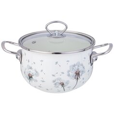 Кастрюля эмалированная сталь, 2.8 л, с крышкой, крышка стекло, Agness, Dandelion, 943-057, индукция