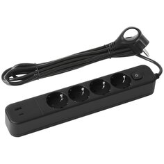 Сетевой фильтр 4 гнезда, 3 м, 3 х 0.75 мм², с заземлением, 10 А, черный, Эра, USF-4es-3m-2xUSBAC-B, Б0059574 ERA