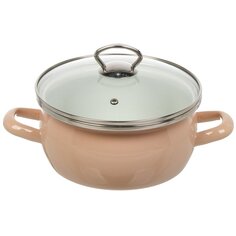 Кастрюля эмалированная сталь, 2.5 л, с крышкой, крышка стекло, цилиндр, Сантэкс, Коф, 1-2425111, индукция САНТЕКС