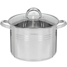 Кастрюля нержавеющая сталь, 16 л, с крышкой, крышка стекло, Daniks, Общепит, SD-6BP-16, индукция