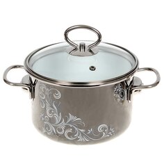 Кастрюля эмалированная сталь, 2 л, с крышкой, крышка стекло, Vitross, Iseberg, 8SD165S, мокрый асфальт, индукция