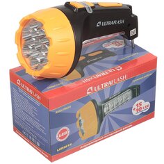 Фонарь ручной, встроенный аккумулятор, Ultraflash, 3 819, зарядка от сети 220 В, пластик, черно-желтый, 10974